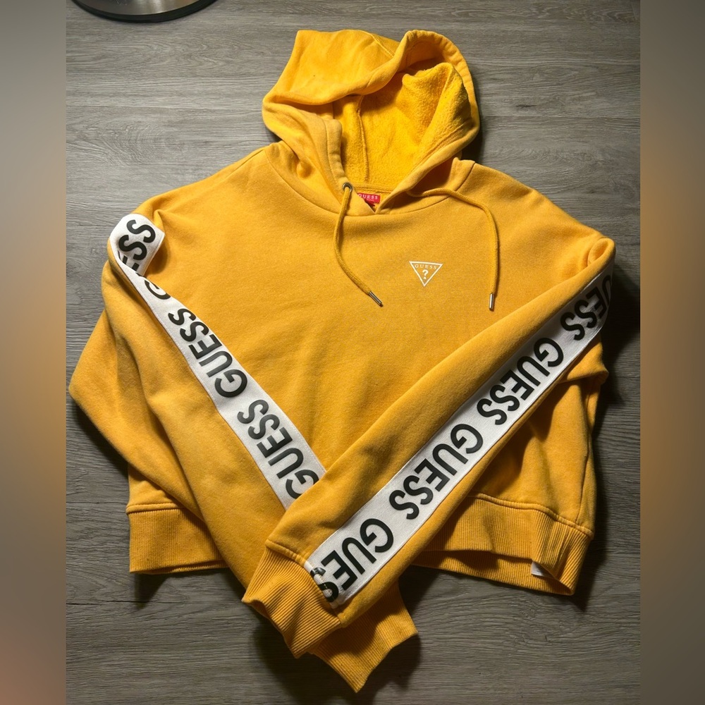 Guess Mustard Yellow Hoodie with Logo Sleeves